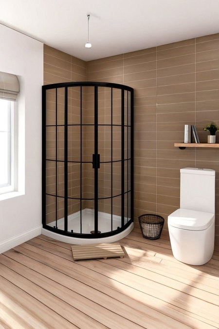 شور زجاج منحني ستايل فرنسي – فريم أسود (باب محوري)